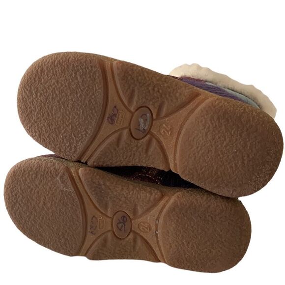 Mokine Toddler Genuine Leather Faux Fur Boots Purple Blue Made in Italy Size 6 - Picture 5 of 8